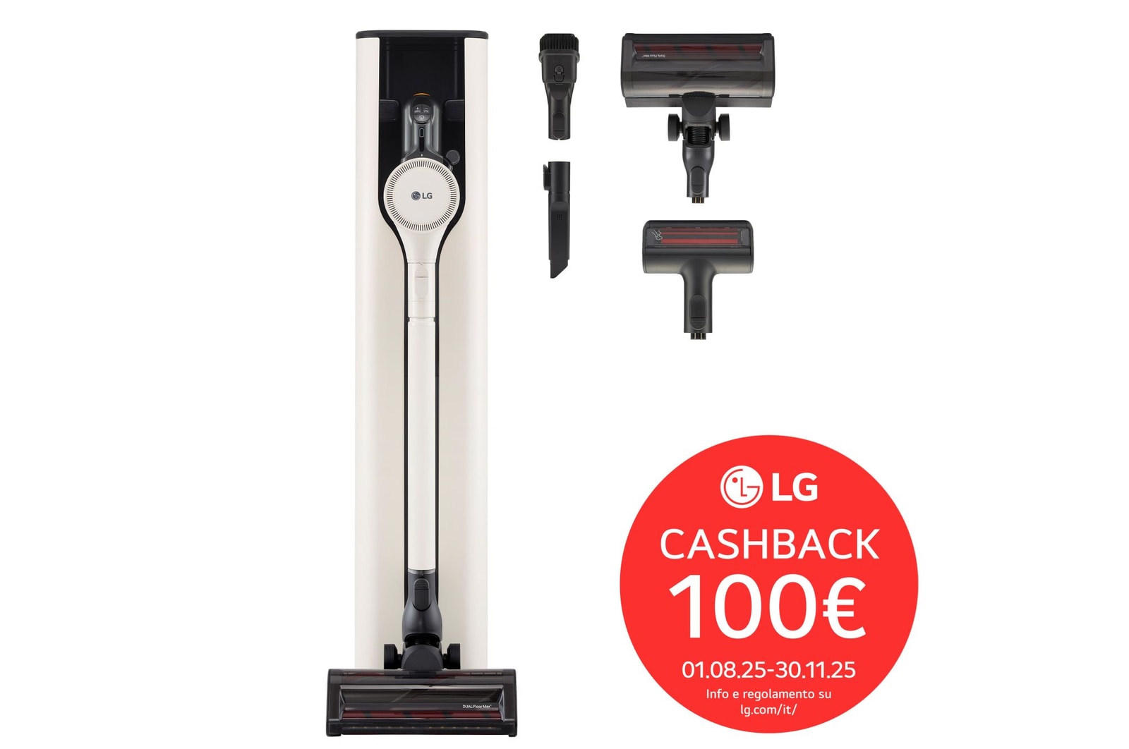 Aspirapolvere CordZero A9T-PRIME1C vista di fronte, inserita nella stazione all-in-one